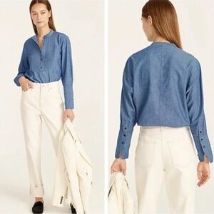 J. Crew Classic-fit Chambray Tuxedo Popover Shirt Sz 14